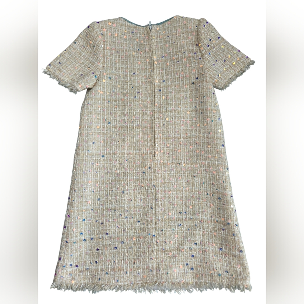 Bonnie Jean Girl's Beige Sequin Embellished Boucle Shift Dress Size 6 - Picture 2 of 4